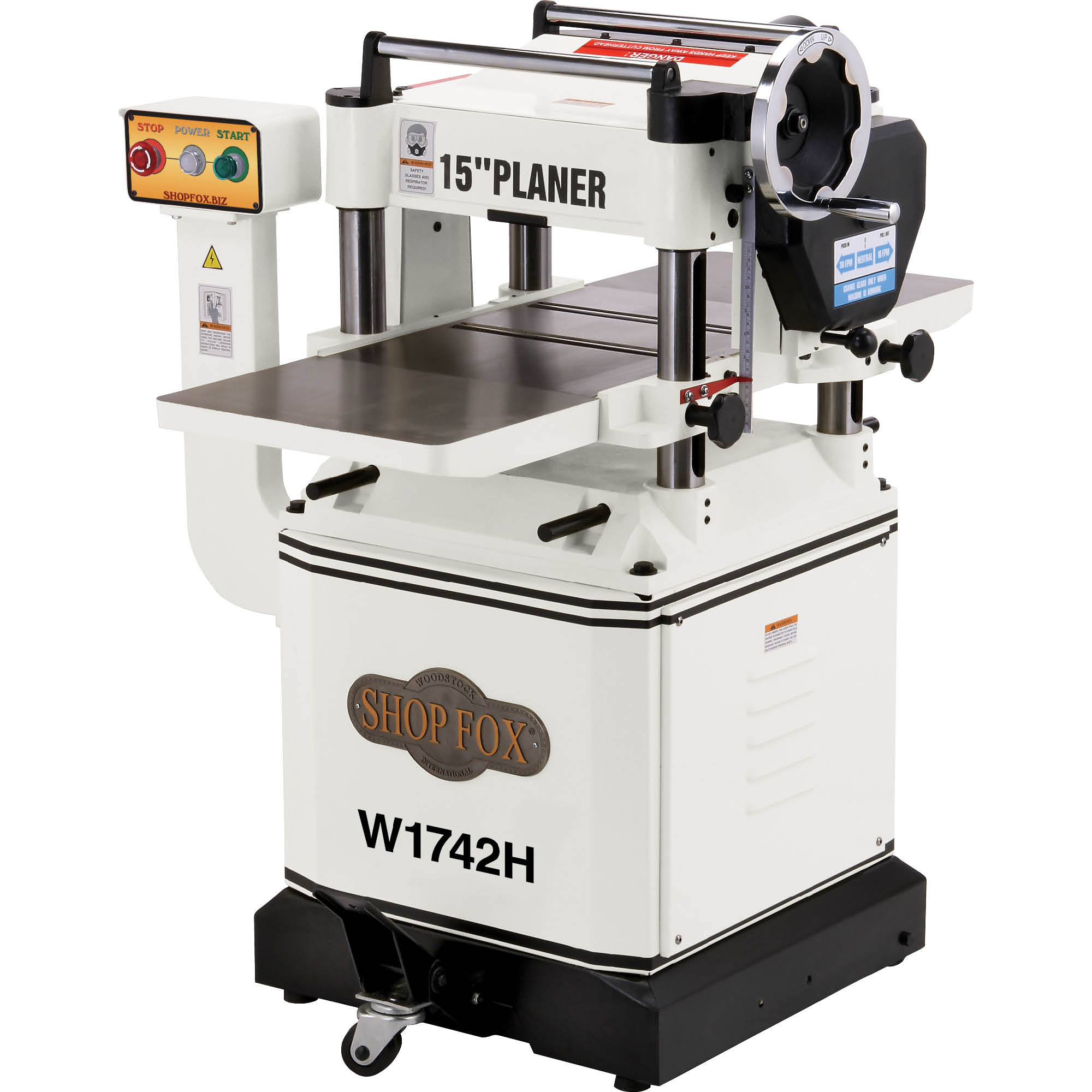 Shop Fox 15" Planer with Mobile Base and Helical Cutterhead - W1742H