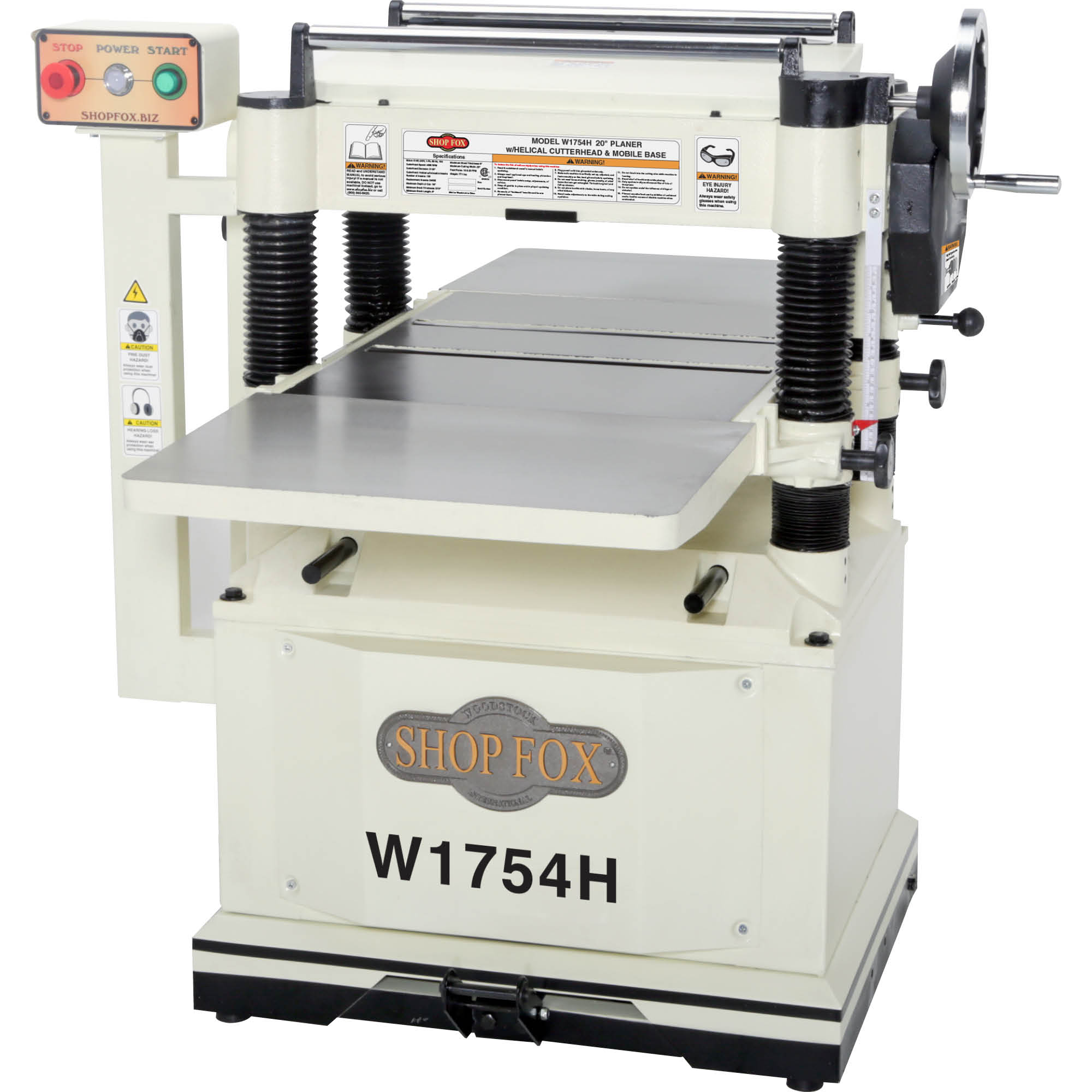 Shop Fox 20" Planer W/ Built in Mobile Base and Helical Cutterhead - W1754H